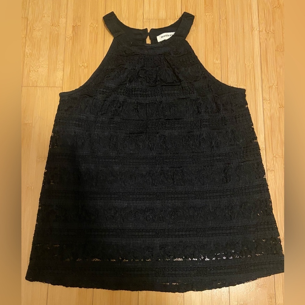 Monteau Black Lace Sleeveless Halter Top Size M